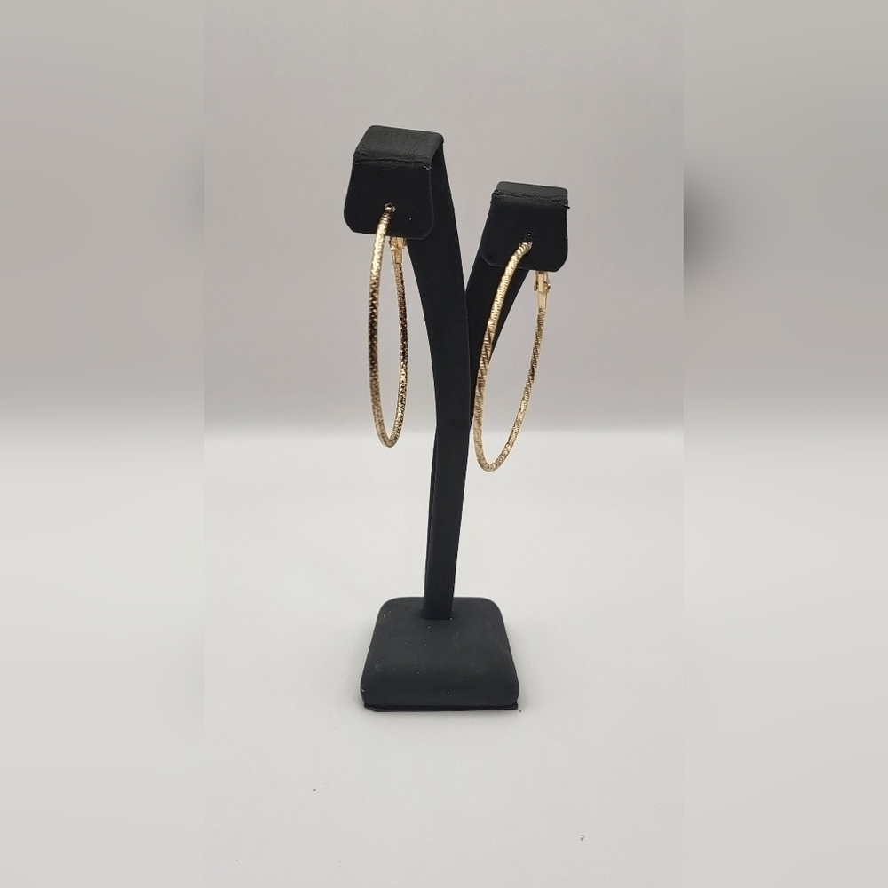 Gold Tone Glitter Hoop Dangle Earrings Lightweight Sparkle